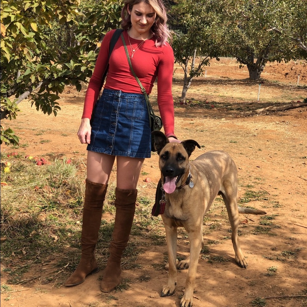 High waisted denim skirt